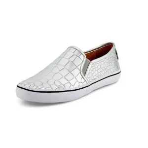 Kate Spade Croc Embossed Silver Metallic Sneakers