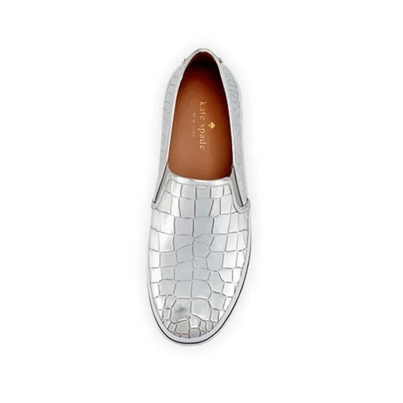 Kate Spade Croc Embossed Silver Metallic Sneakers