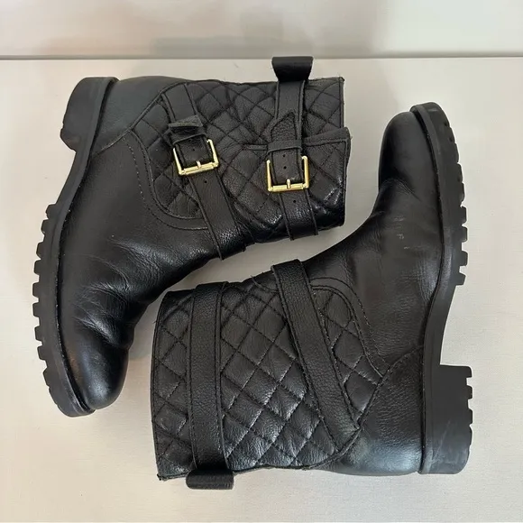 Kate Spade Quilted Samara Moto Chunky Black Ankle Boots - Size 6.5