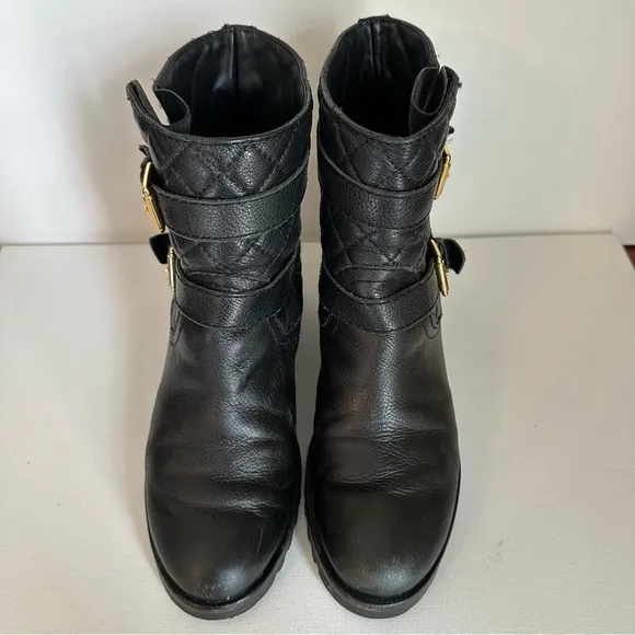 Kate Spade Quilted Samara Moto Chunky Black Ankle Boots - Size 6.5
