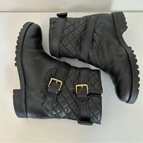 Kate Spade Quilted Samara Moto Chunky Black Ankle Boots - Size 6.5