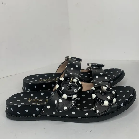 Kate Spade Rhodes black/white polka dot leather slide sandals