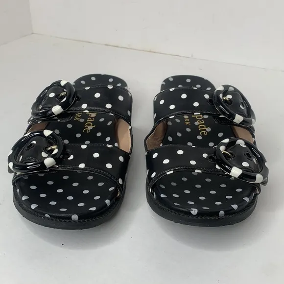 Kate Spade Rhodes black/white polka dot leather slide sandals