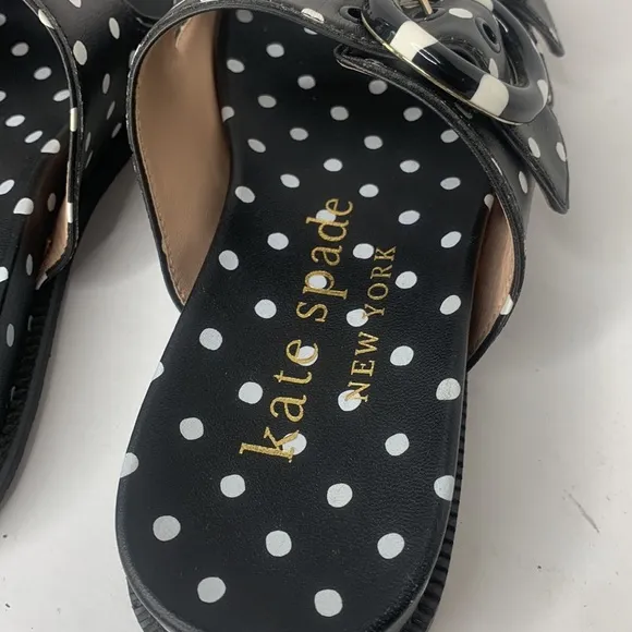 Kate Spade Rhodes black/white polka dot leather slide sandals