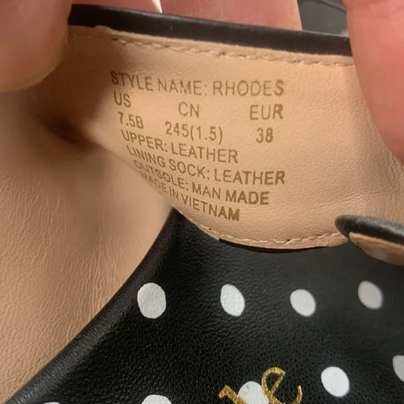 Kate Spade Rhodes black/white polka dot leather slide sandals
