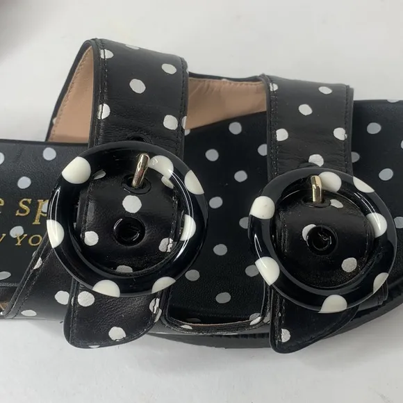Kate Spade Rhodes black/white polka dot leather slide sandals