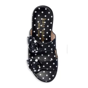 Kate Spade Rhodes black/white polka dot leather slide sandals