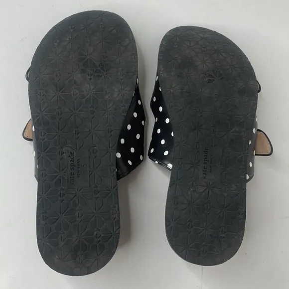 Kate Spade Rhodes black/white polka dot leather slide sandals