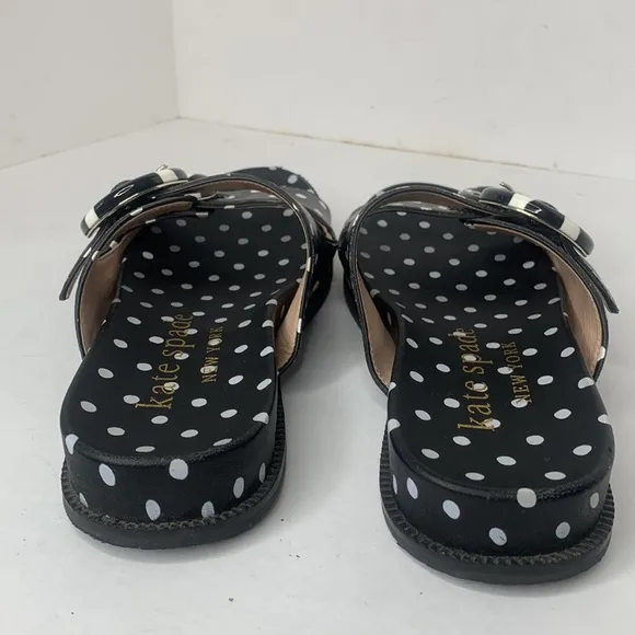 Kate Spade Rhodes black/white polka dot leather slide sandals