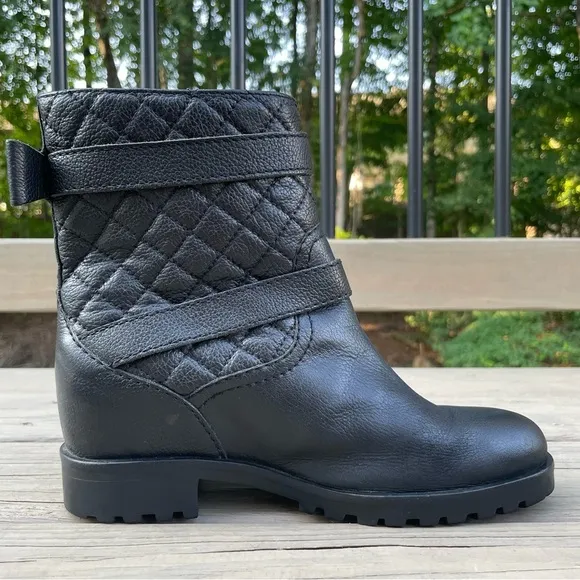 Kate Spade Samara Black Soft Quilted Leather Moto Ankle Boots size 7 M