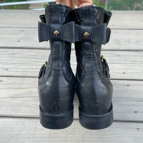 Kate Spade Samara Black Soft Quilted Leather Moto Ankle Boots size 7 M
