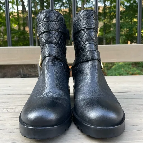 Kate Spade Samara Black Soft Quilted Leather Moto Ankle Boots size 7 M