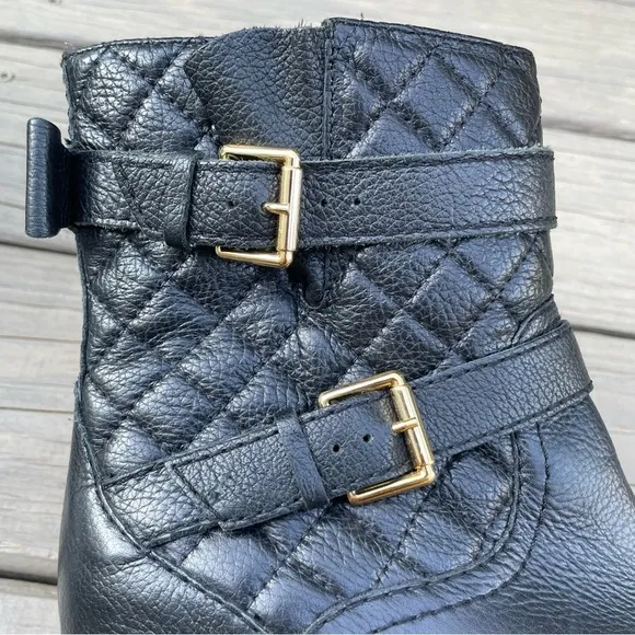 Kate Spade Samara Black Soft Quilted Leather Moto Ankle Boots size 7 M