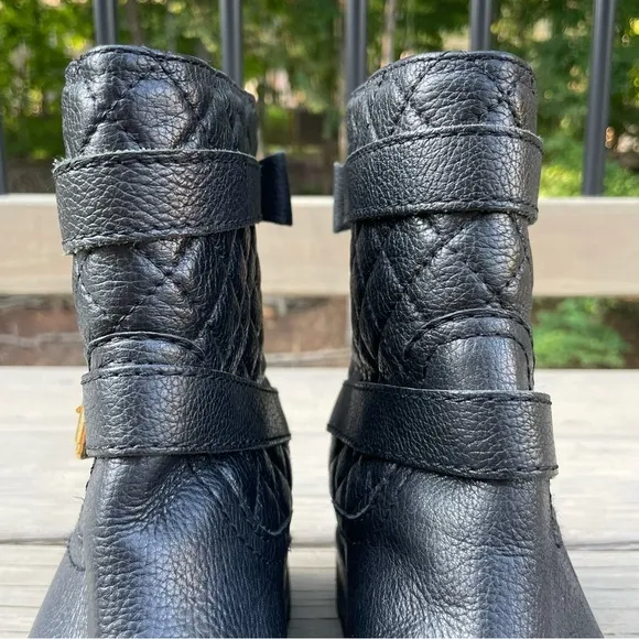 Kate Spade Samara Black Soft Quilted Leather Moto Ankle Boots size 7 M