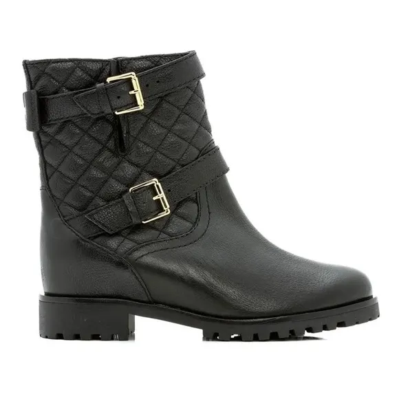 Kate Spade Samara Black Soft Quilted Leather Moto Ankle Boots size 7 M