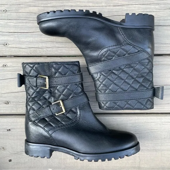 Kate Spade Samara Black Soft Quilted Leather Moto Ankle Boots size 7 M