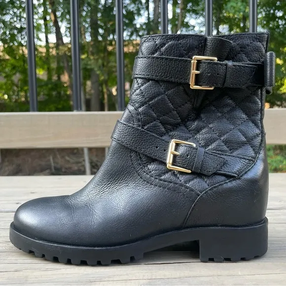Kate Spade Samara Black Soft Quilted Leather Moto Ankle Boots size 7 M