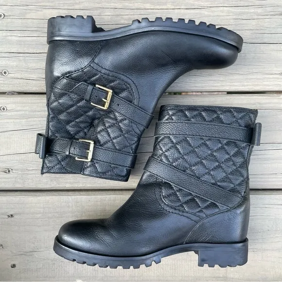 Kate Spade Samara Black Soft Quilted Leather Moto Ankle Boots size 7 M