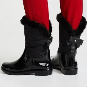 Kate Spade 9M Black Rubber Fleece Faux Fur Lined Rain Winter Pull-On Boots