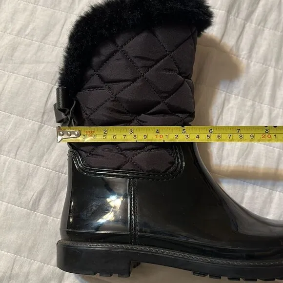 Kate Spade 9M Black Rubber Fleece Faux Fur Lined Rain Winter Pull-On Boots