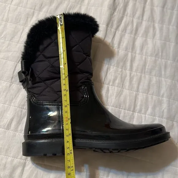 Kate Spade 9M Black Rubber Fleece Faux Fur Lined Rain Winter Pull-On Boots