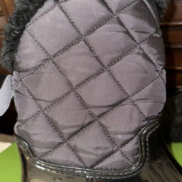 Kate Spade 9M Black Rubber Fleece Faux Fur Lined Rain Winter Pull-On Boots