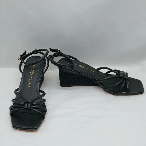 Katy Perry Irisia Twisted Sandal Women's 8M Black Wedge Espadrilles Strappy Shoe