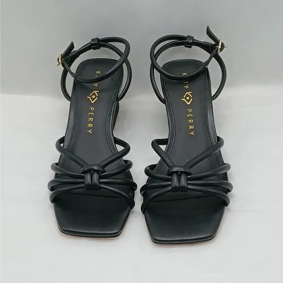 Katy Perry Irisia Twisted Sandal Women's 8M Black Wedge Espadrilles Strappy Shoe