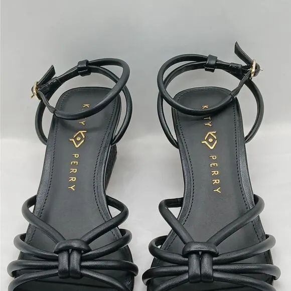 Katy Perry Irisia Twisted Sandal Women's 8M Black Wedge Espadrilles Strappy Shoe