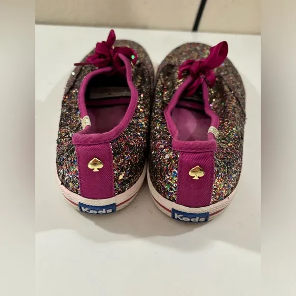 Keds X Kate Spade Fuchsia Multi Color Glitter Ribbon Tie Sneakers 6