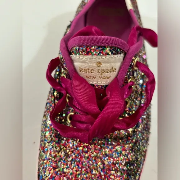Keds X Kate Spade Fuchsia Multi Color Glitter Ribbon Tie Sneakers 6
