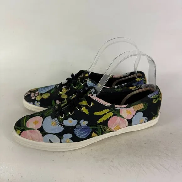 Keds x Rifle Paper Co Athletic Sneakers Womens 8.5 Black Floral Low Top Lace-up