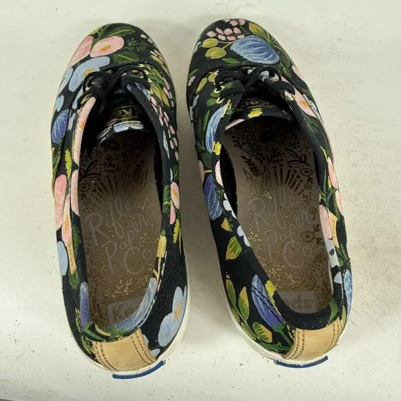 Keds x Rifle Paper Co Athletic Sneakers Womens 8.5 Black Floral Low Top Lace-up