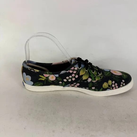 Keds x Rifle Paper Co Athletic Sneakers Womens 8.5 Black Floral Low Top Lace-up