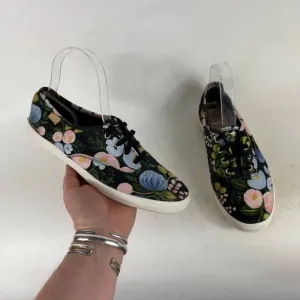 Keds x Rifle Paper Co Athletic Sneakers Womens 8.5 Black Floral Low Top Lace-up
