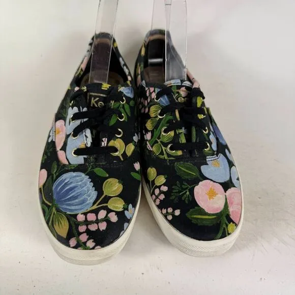 Keds x Rifle Paper Co Athletic Sneakers Womens 8.5 Black Floral Low Top Lace-up