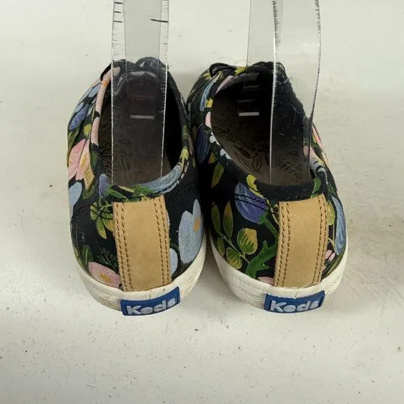 Keds x Rifle Paper Co Athletic Sneakers Womens 8.5 Black Floral Low Top Lace-up