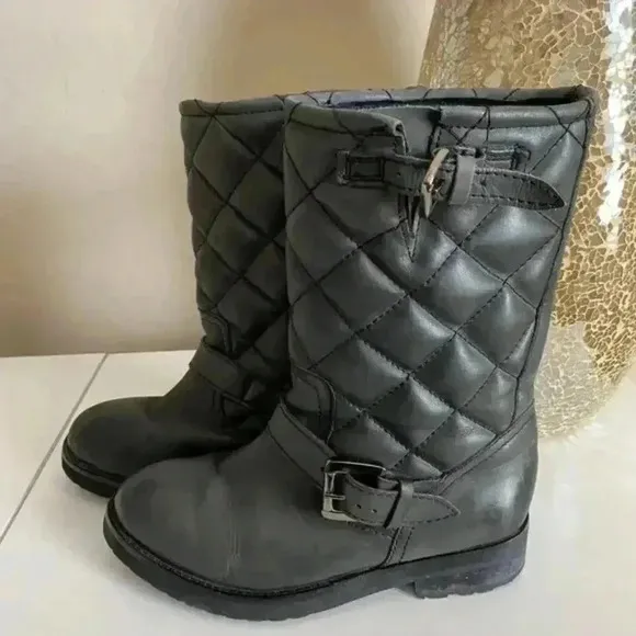 KG Kurt Geiger Grey Tamara Quilted Moto Boots