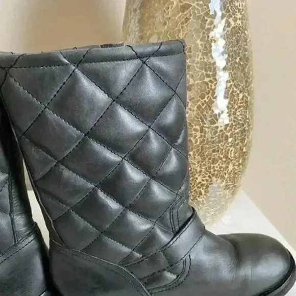KG Kurt Geiger Grey Tamara Quilted Moto Boots