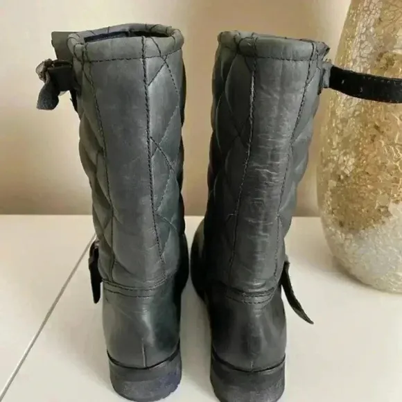 KG Kurt Geiger Grey Tamara Quilted Moto Boots