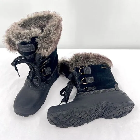 Khombu Slope Black Suede Rubber Brown Fur Lace Up All Terrain All Weather Boot 8
