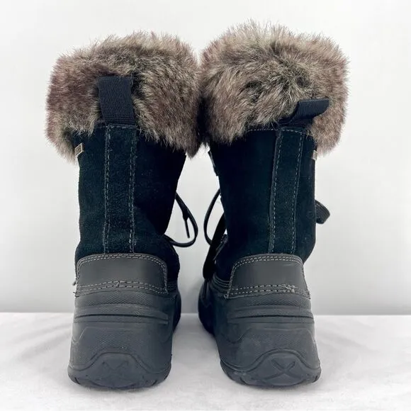 Khombu Slope Black Suede Rubber Brown Fur Lace Up All Terrain All Weather Boot 8