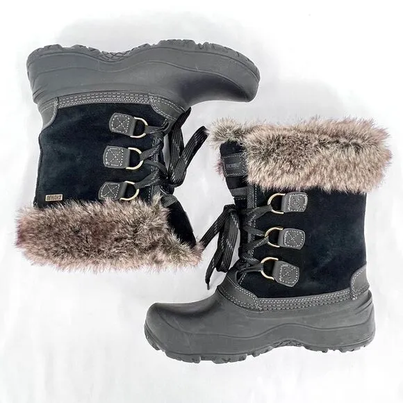 Khombu Slope Black Suede Rubber Brown Fur Lace Up All Terrain All Weather Boot 8