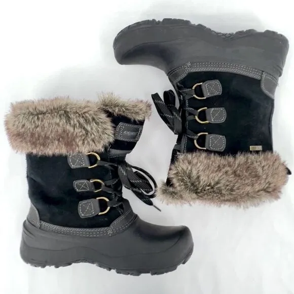 Khombu Slope Black Suede Rubber Brown Fur Lace Up All Terrain All Weather Boot 8