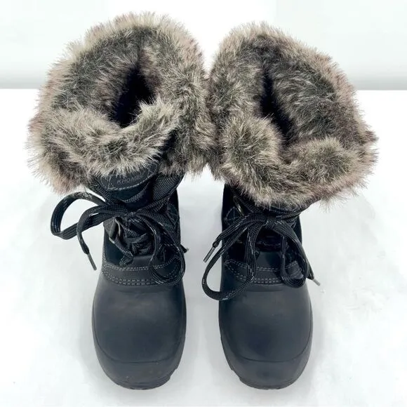 Khombu Slope Black Suede Rubber Brown Fur Lace Up All Terrain All Weather Boot 8