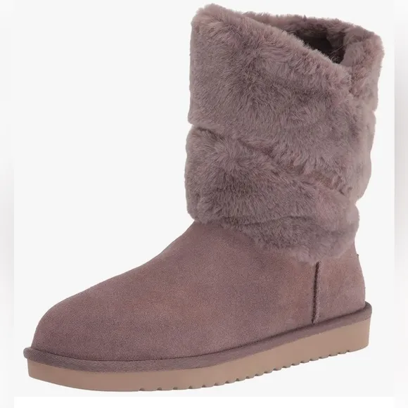 Koolaburra by UGG Dezi Cinder Suede Faux Fur Mid Calf Boots Women's Size 6 EUC
