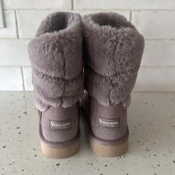 Koolaburra by UGG Dezi Cinder Suede Faux Fur Mid Calf Boots Women's Size 6 EUC