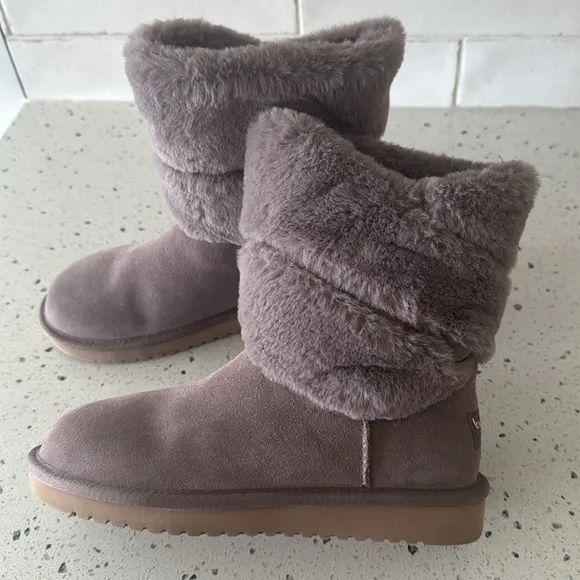 Koolaburra by UGG Dezi Cinder Suede Faux Fur Mid Calf Boots Women's Size 6 EUC