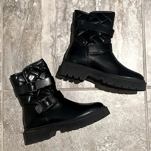 Kurt Geiger London Kingston Quilted Moto Boots, Black, Size EU 36.5 New w/o Box