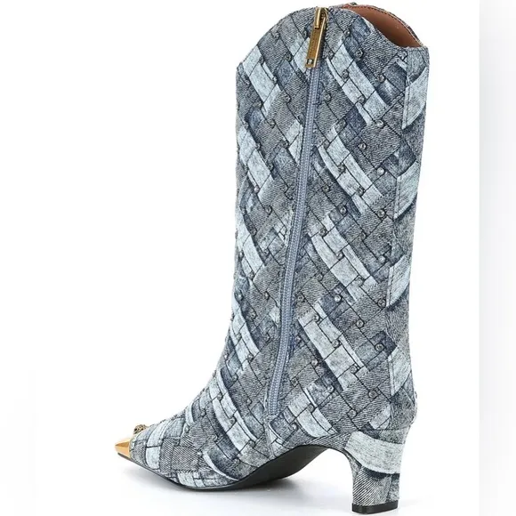 Kurt Geiger London Regent Crystal Quilted Denim Boots 8.5